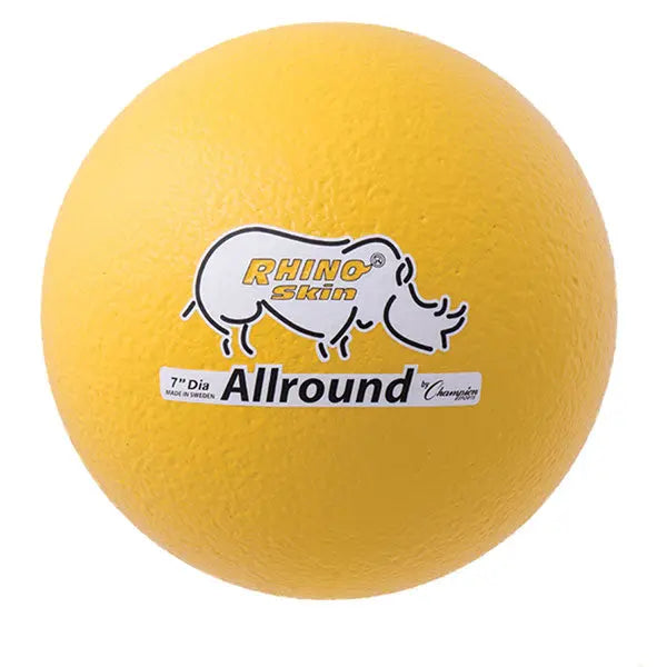 7" Rhino Skin Allround Medium Bounce Foam Ball, Yellow HoopsKing