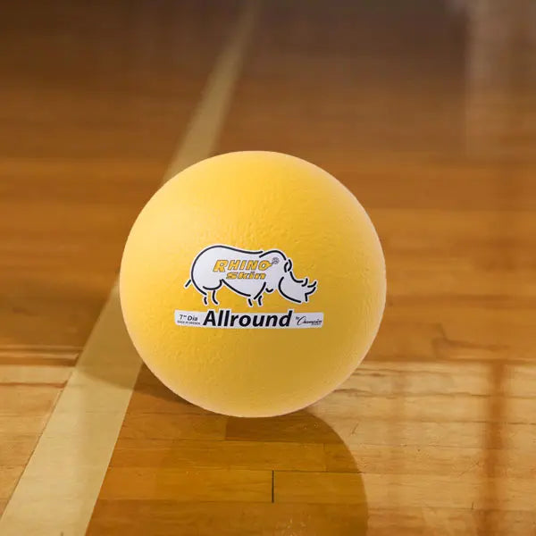 7" Rhino Skin Allround Medium Bounce Foam Ball, Yellow HoopsKing