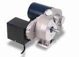 Electric motor with a black housing and a silver gear assembly on a white background.