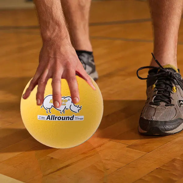 7" Rhino Skin Allround Medium Bounce Foam Ball, Yellow HoopsKing