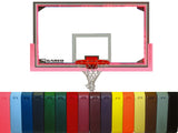 Basketball backboard with pink padding and LED lights, plus a row of colorful padding options.