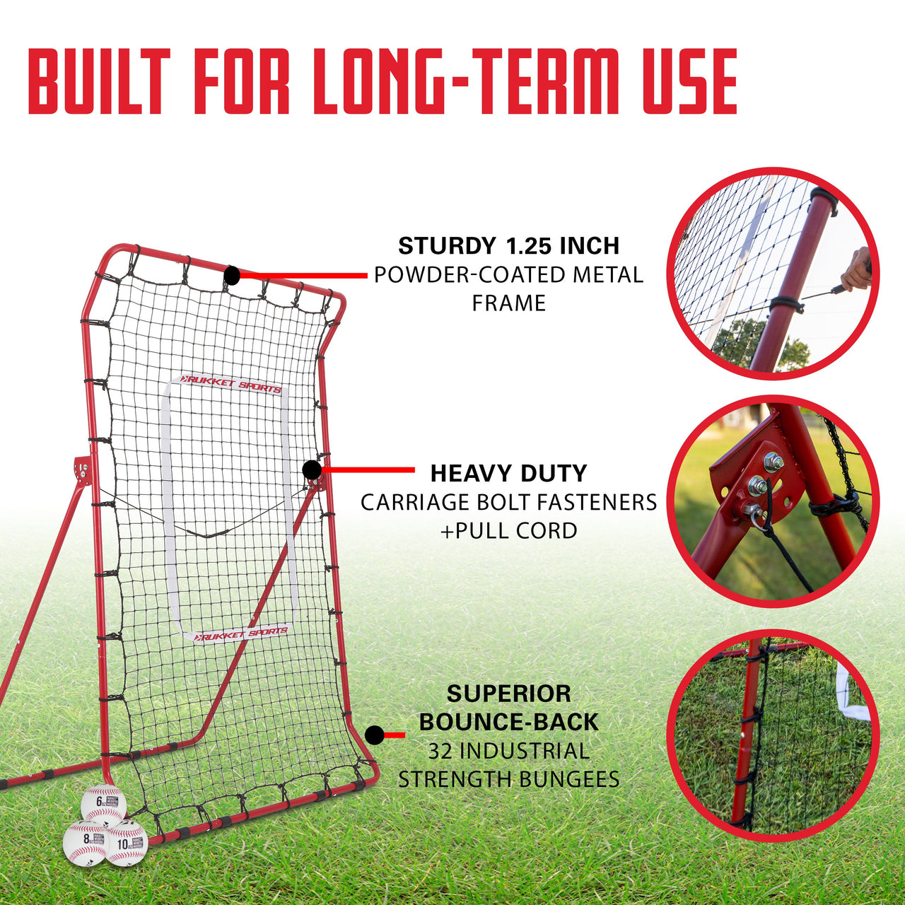 Pitch Back Baseball / Softball Rebounder Pro w/ 3 Progression Weighted Pitching Baseballs