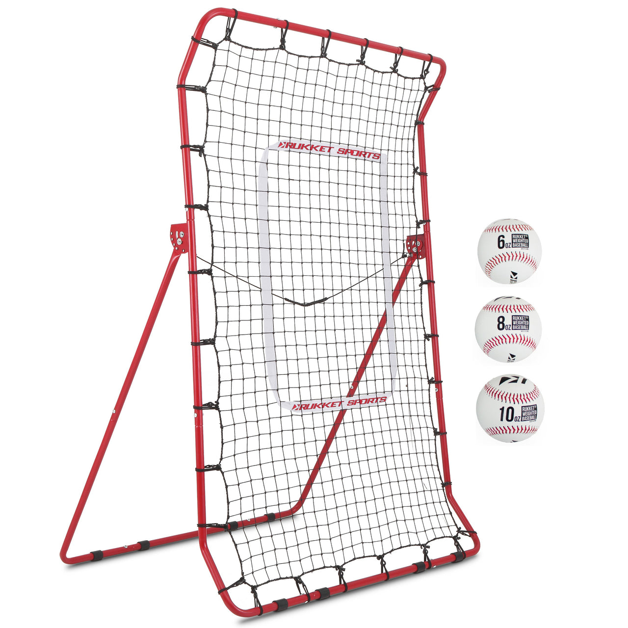 Pitch Back Baseball / Softball Rebounder Pro w/ 3 Progression Weighted Pitching Baseballs