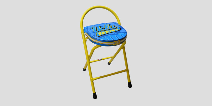 Yellow folding stool with blue padded seat featuring "UCLA Bruins" logo and "35" on the side.