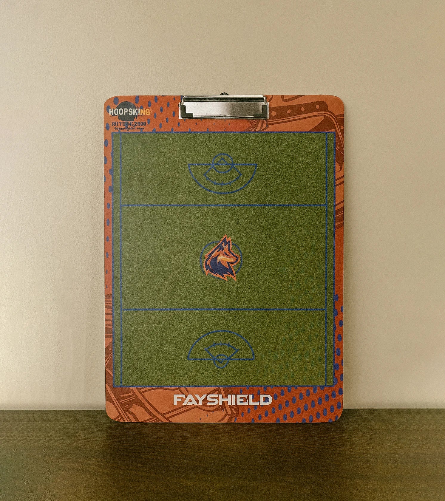 Custom lacrosse coach board for sideline strategy talks with full field and half field design.