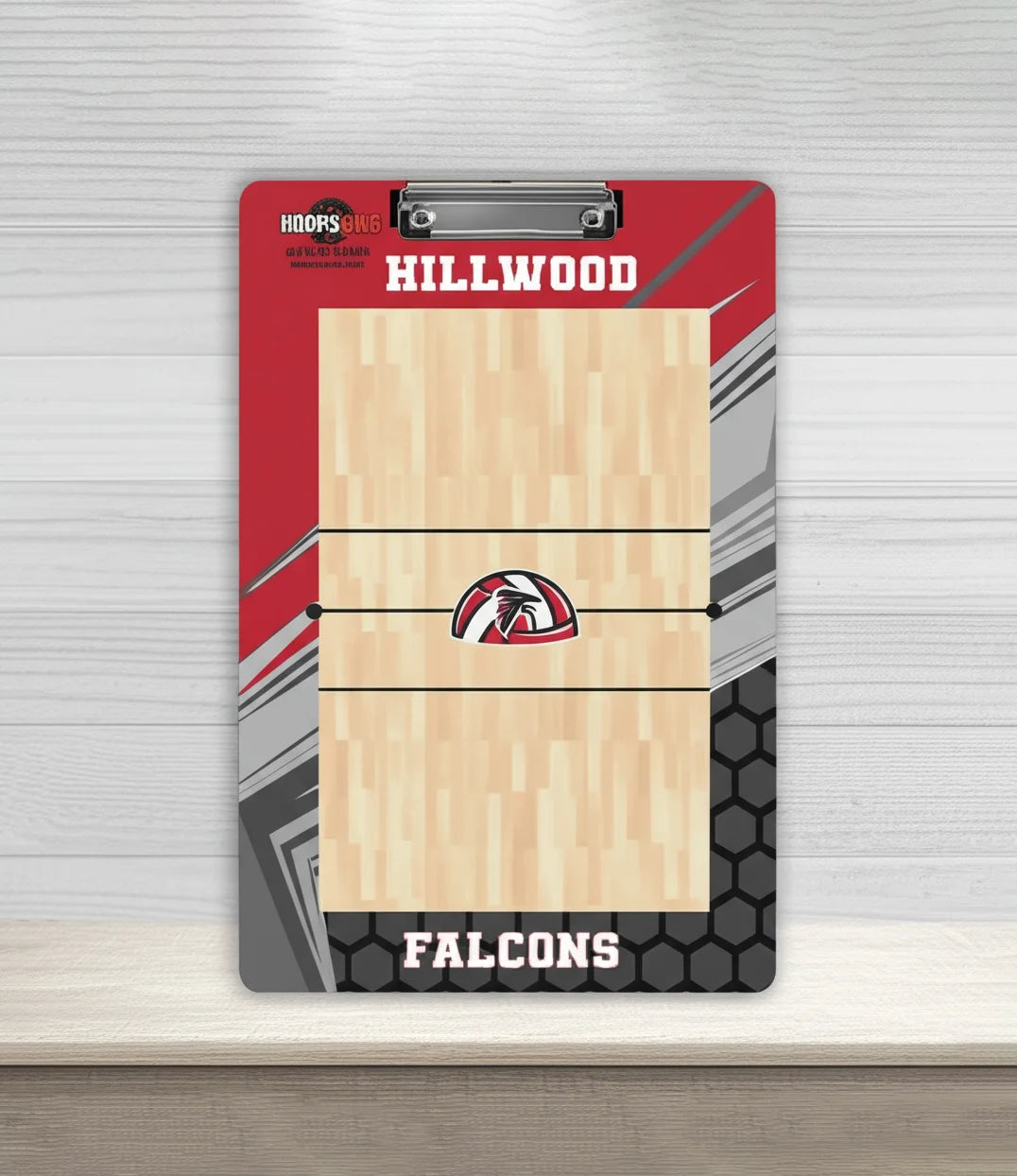 Double-sided volleyball coaching clipboard with half-court and full-court layouts