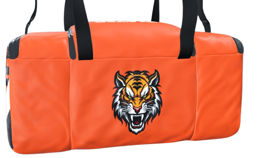 Branded duffle bag with hard piping for structure