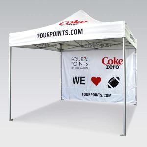 Printed event tent with side walls and logo display