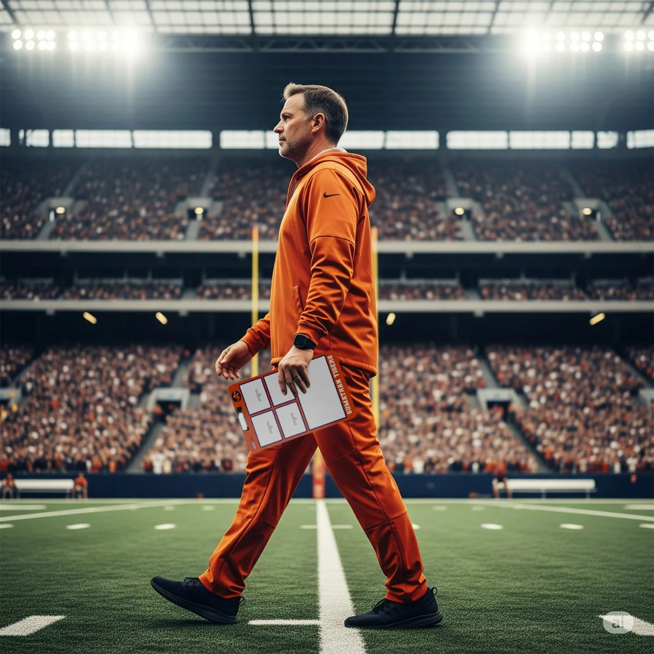 Double-sided custom football whiteboard clipboard with half-field and full-field layouts