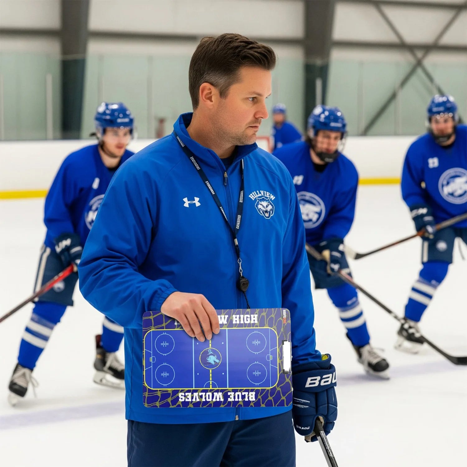 HoopsKing custom hockey dry erase board clipboard whiteboard with full rink diagram