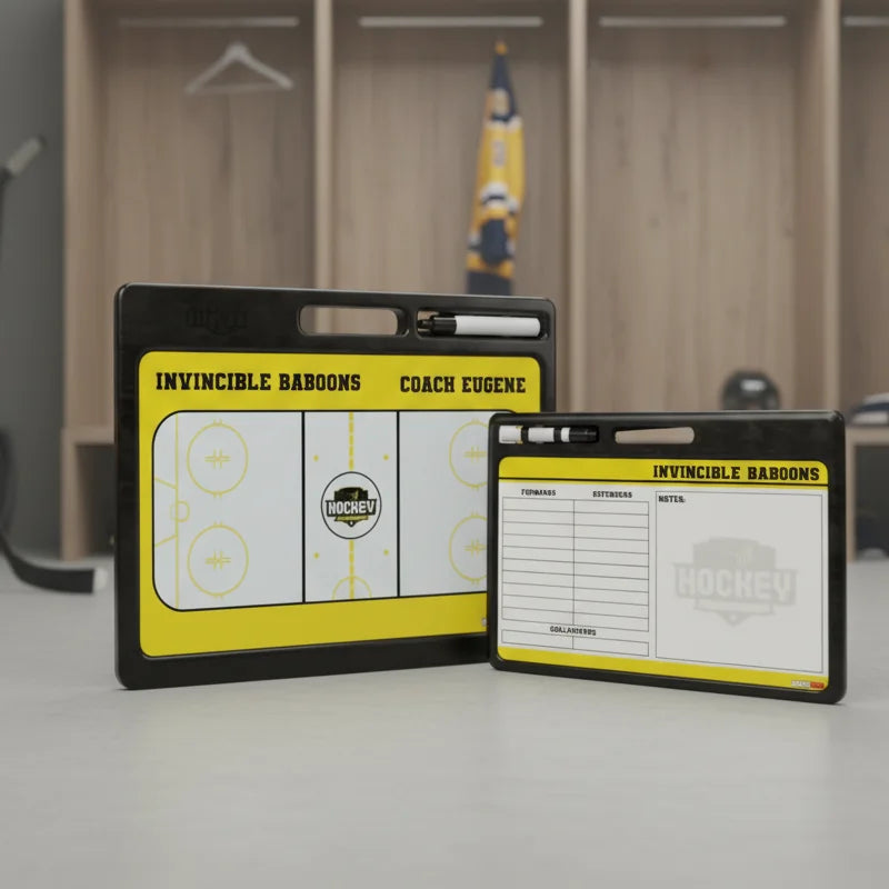 Professional hockey play board with handle, dual-sided for strategy planning