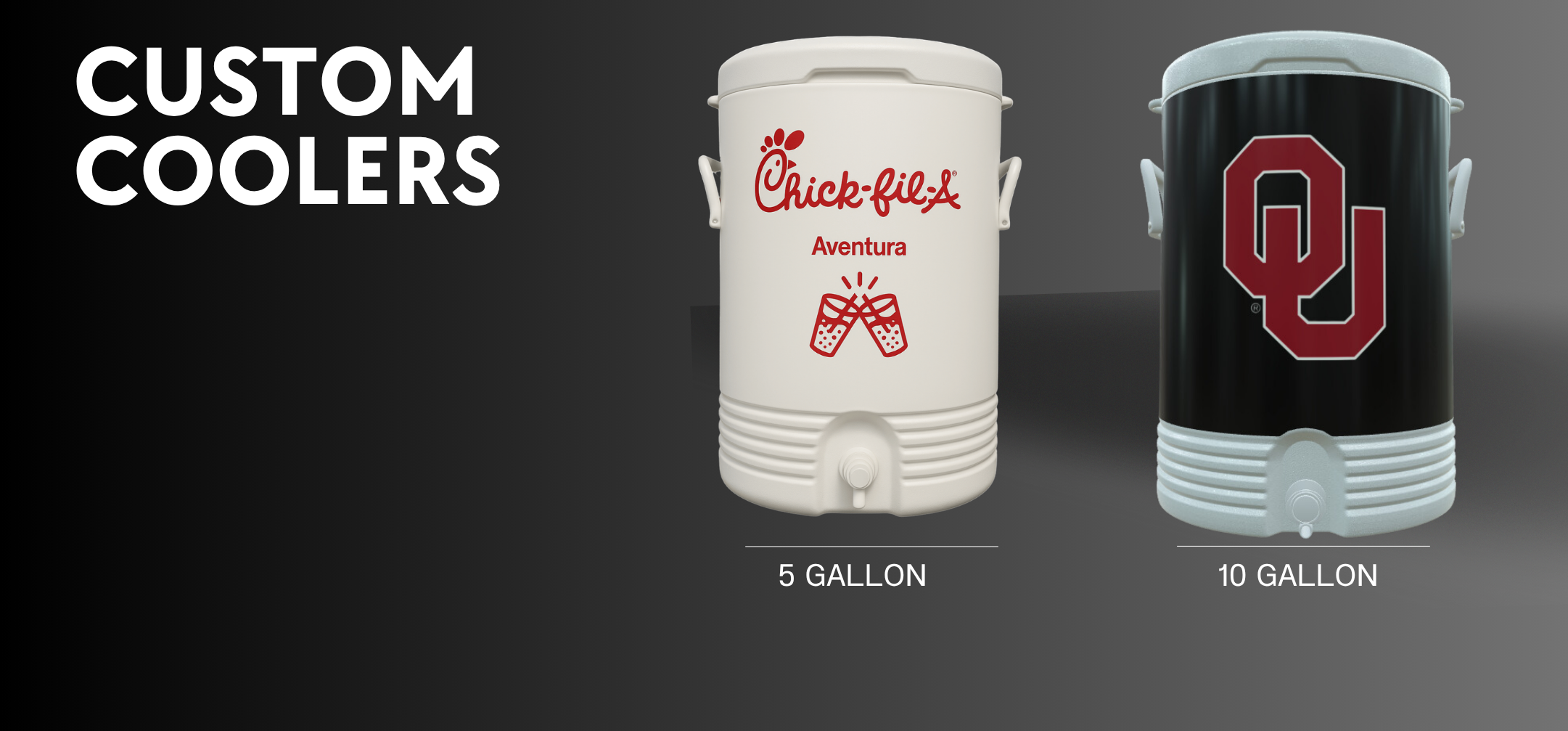 Custom water cooler 5 10 gallon Full-color custom graphic wrap on 5 or 10 gallon cooler for unique team or brand representation.
