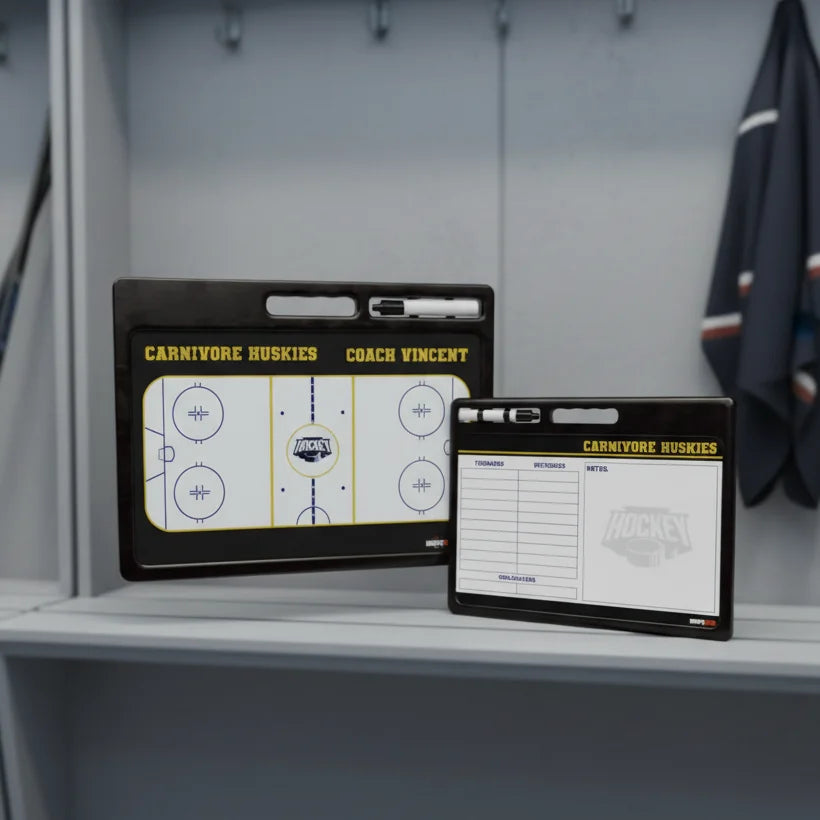 Custom hockey dry erase board with handle, double sided for rink diagrams