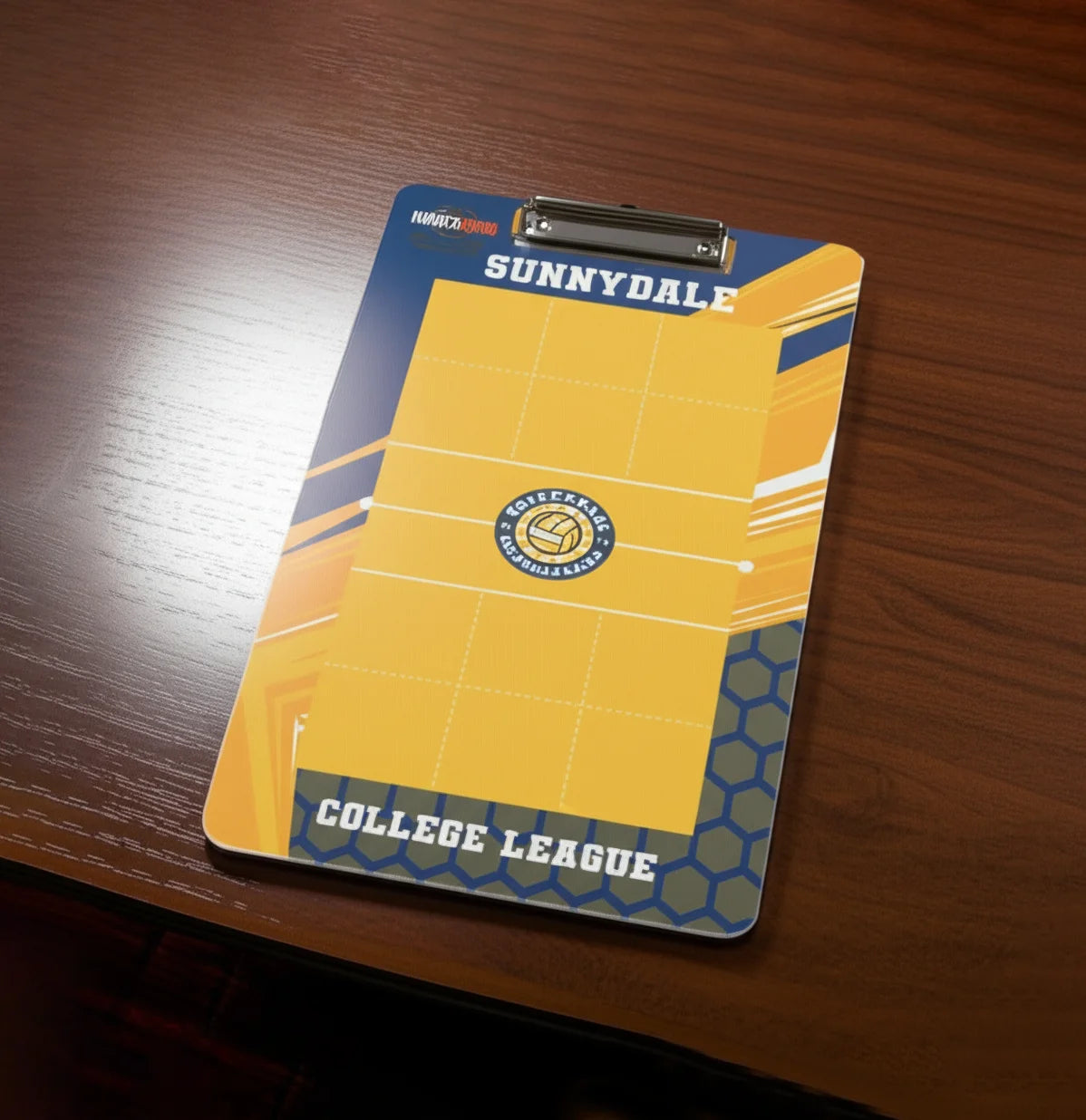 Personalized volleyball coaching whiteboard clipboard with custom team name and logo