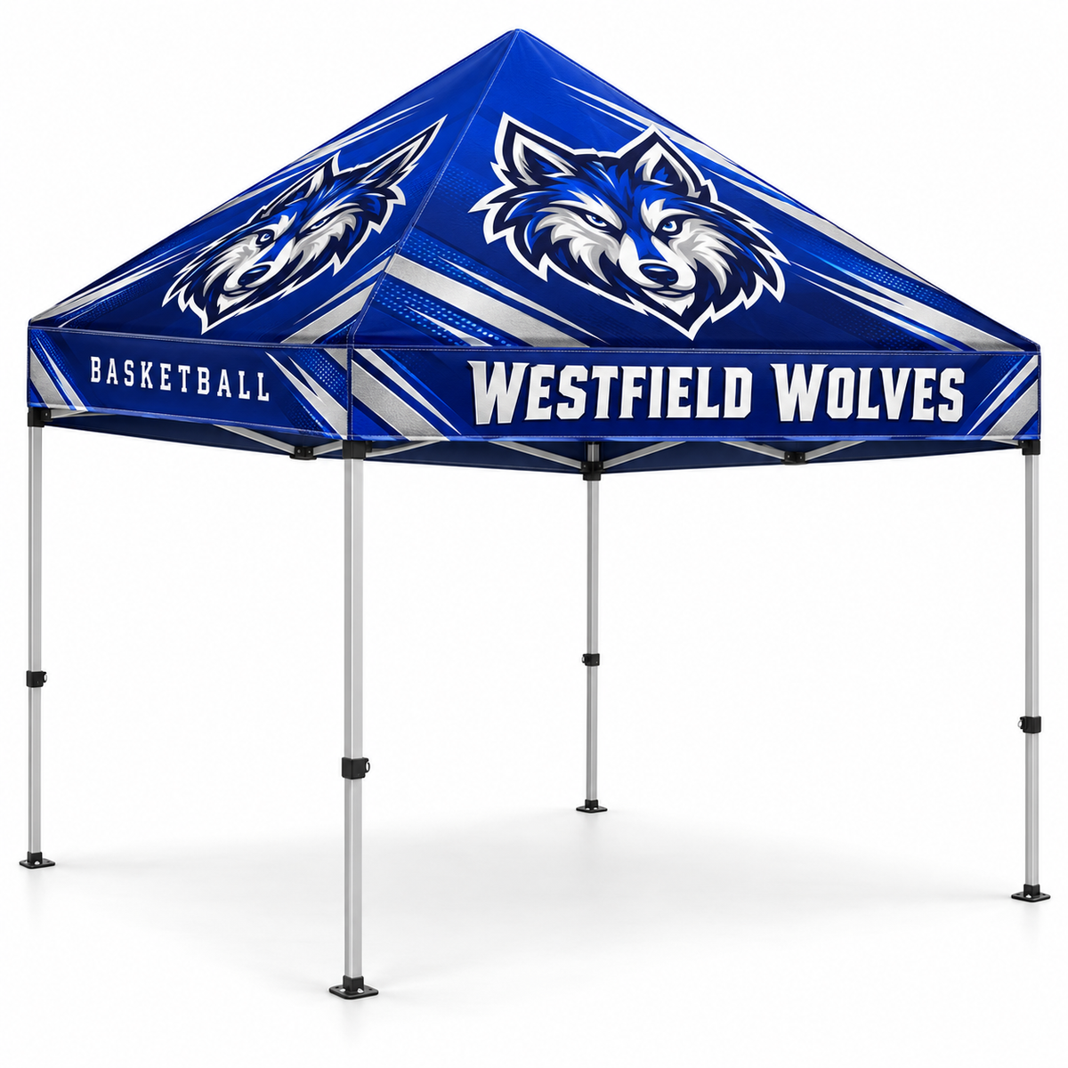 5′ × 5′ custom school athletics tent on a white background.
