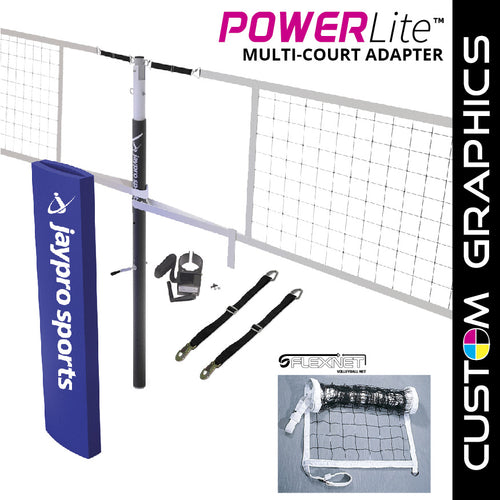 PowerLite Volleyball Net Center Upright System with Custom Graphics (3-1/2 in. Floor Sleeve) - NFHS, NCAA, USVBA Compliant
