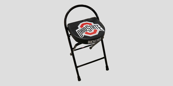 Black folding stool with "Ohio State Buckeyes" logo on the seat.