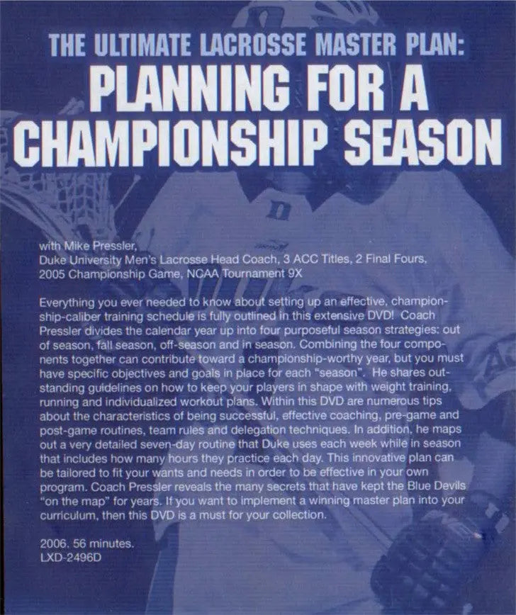 (Rental)-Ultimate Lacrosse Master Plan: Planning Championship Season Mike Pressler