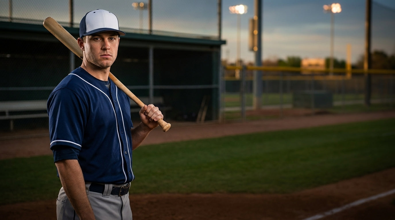 Baseball player in uniform ready for competition on the field