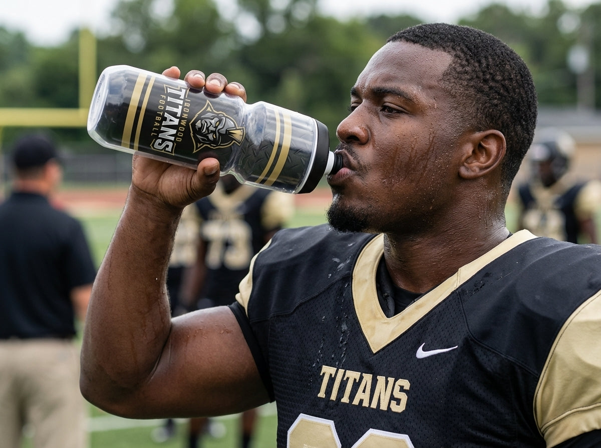 Football player in uniform on the field during a game