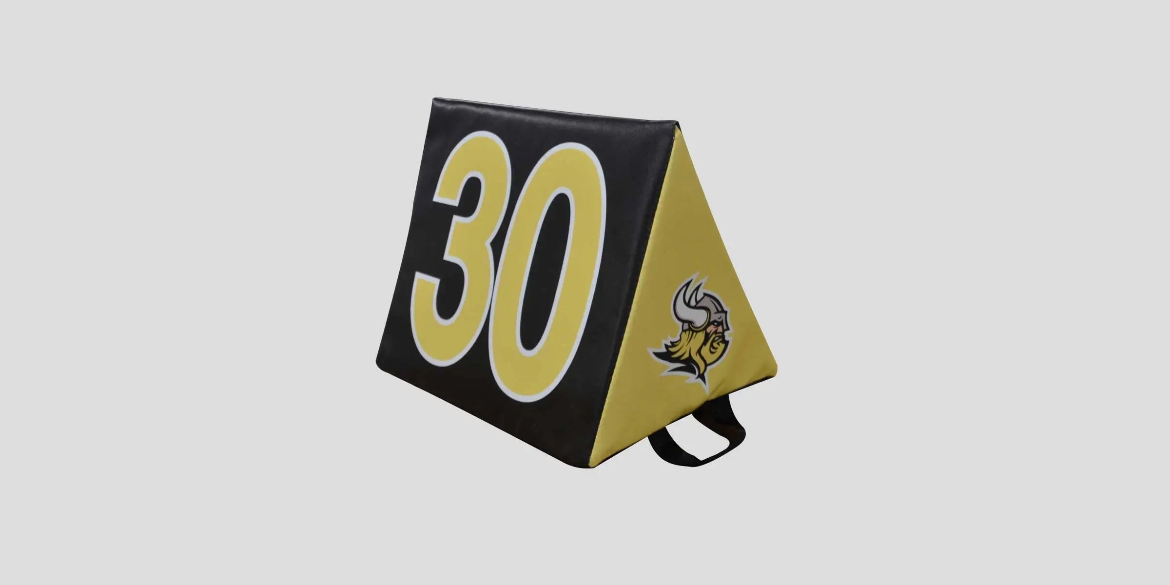 Football yard markers on a grass field
