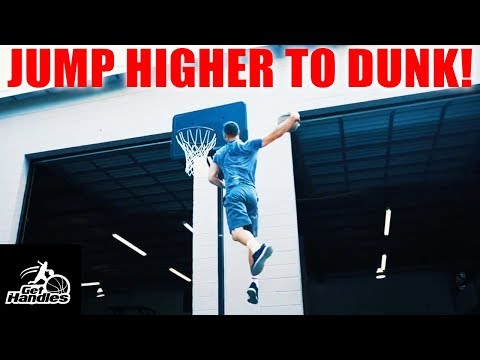 Basketball player jumping high to dunk during vertical jump training