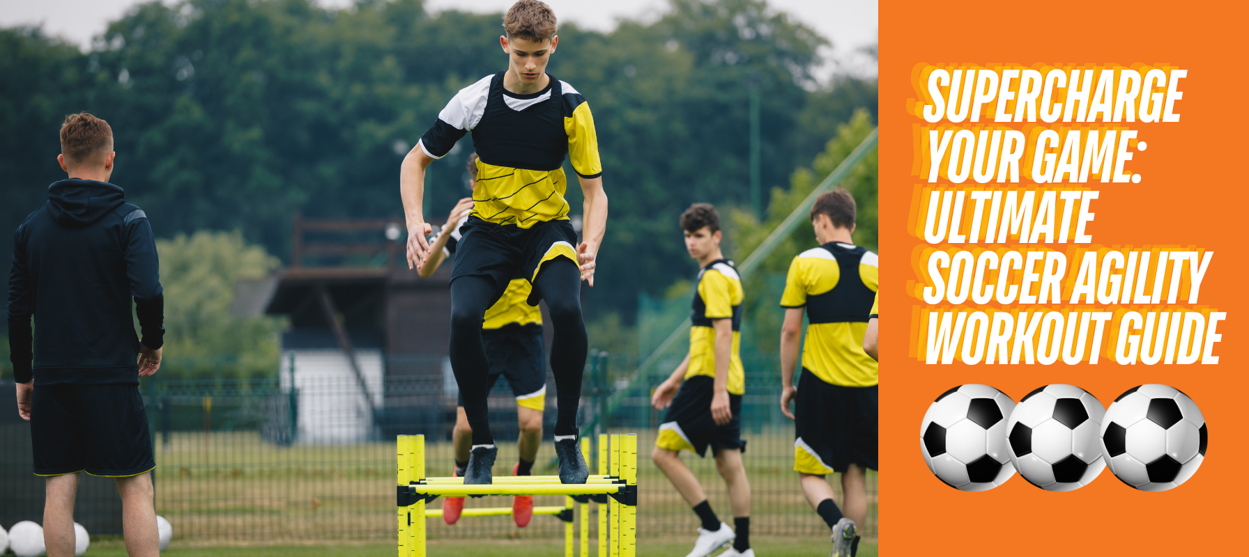 Youth soccer players training and passing on the field