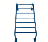 Blue metal ladder with six rungs and curved top and bottom rails, designed for wall mounting.