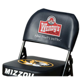 Black chair back cover with Wendy's logo and "Now that's better." text.