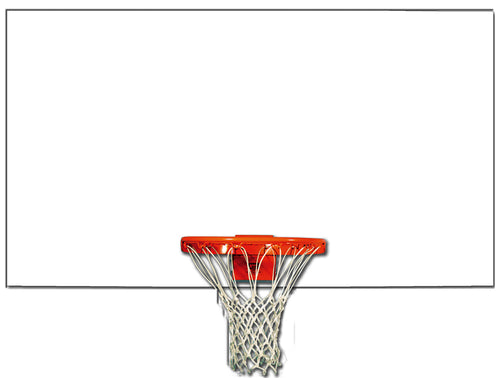 White basketball backboard with an orange rim and white net.