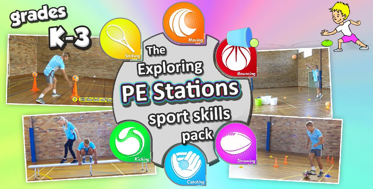 PE Stations & Activities: Lessons & cards for PE & Sport Skills Grades K-3