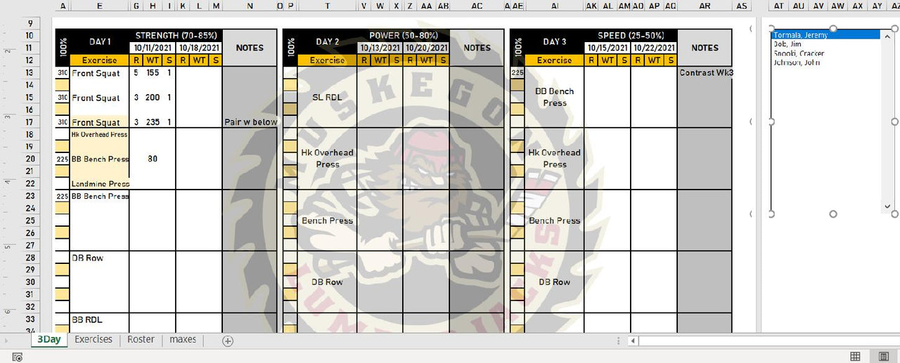 Create a strength training template with Microsoft Excel