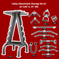 Thumbnail for Grey metal cable attachment storage rack with various black and grey cable machine attachments.