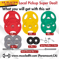 Thumbnail for Muscle D 12 Olympic Plates + Bar + Spring Collars - Local Pick Up Only Deal(Paramount,CA)