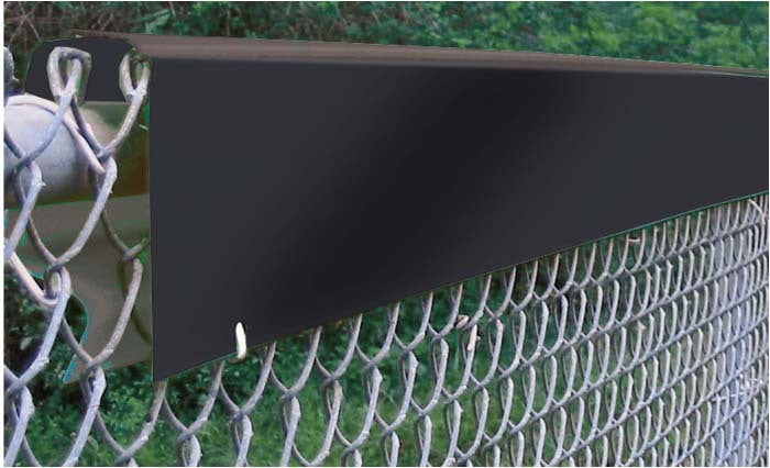 Chain link fence topper being secured with metal hog rings