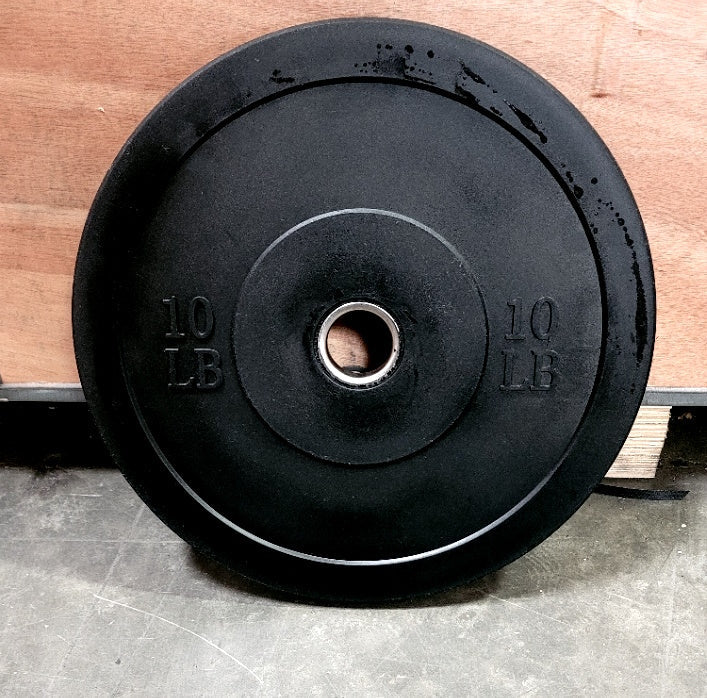 Black 10 LB bumper plate with a steel center hub.