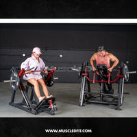 Thumbnail for Man and woman using two Power Leverage V2 Chest Supported Linear Bearing Row machines.