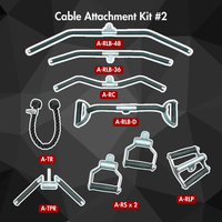 Thumbnail for Gym cable attachment kit with 4 lat bars, a triceps rope, a curl bar, 2 single handles, and a double handle.