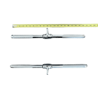 Thumbnail for Two views of a chrome, knurled straight bar cable attachment, with a measuring tape above the top view.