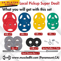 Thumbnail for Muscle D 14 Olympic Plates + Bar + Spring Collars - Local Pick Up Only Deal(Paramount,CA)