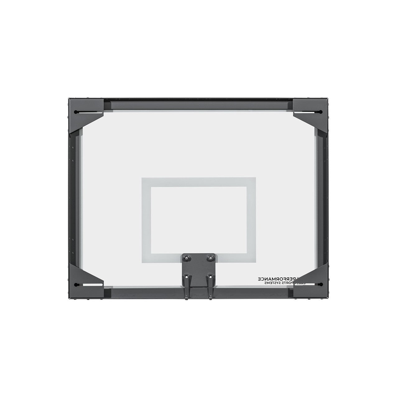 Glass basketball backboard rear view showing the mounting structure — 54"×42", model 3050
