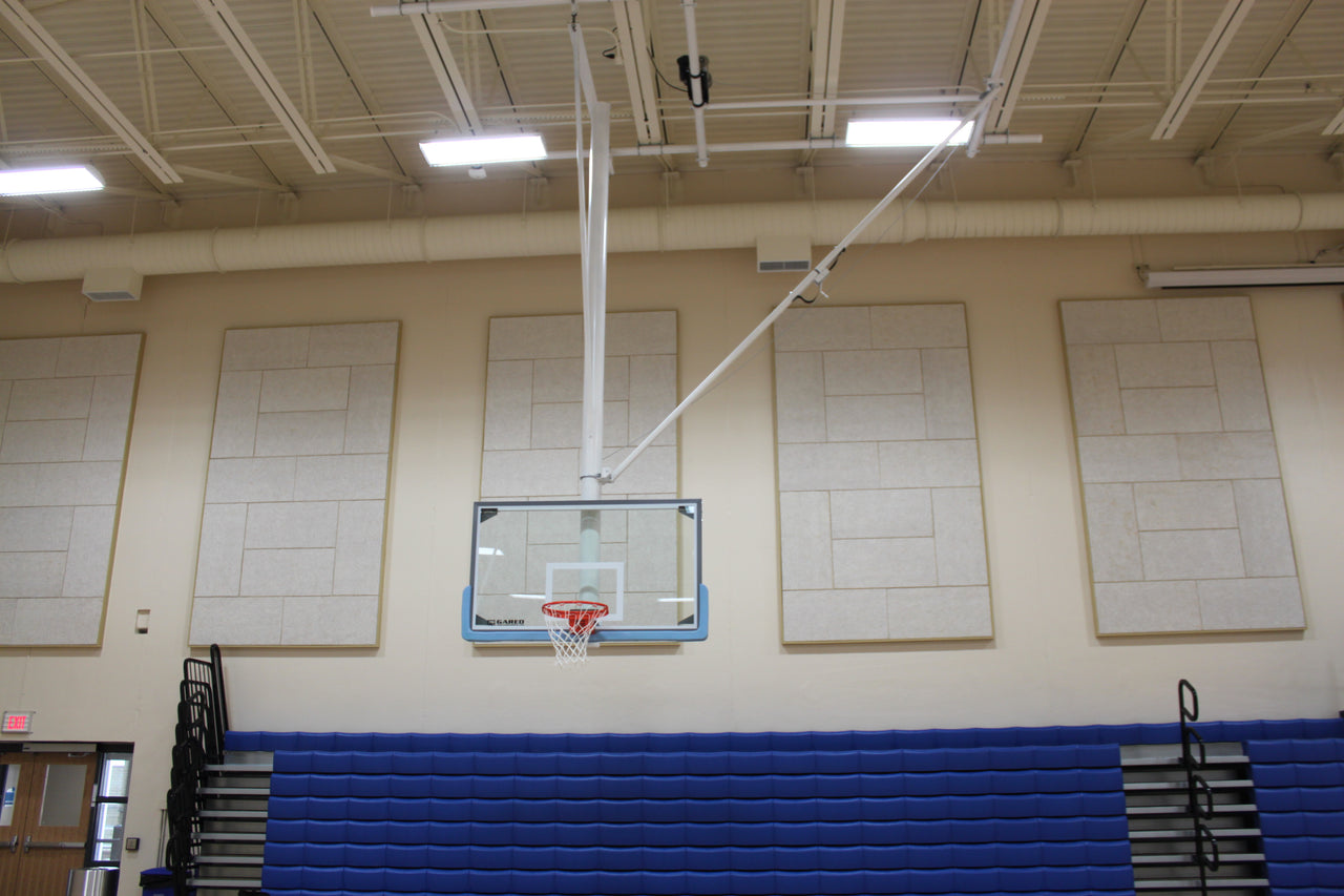 Backstop On Railing Side-Folding Ceiling Hung Basketball Backstop | HoopsKing
