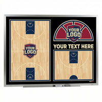 Thumbnail for Custom basketball whiteboard with full court, half court, and logo sections.