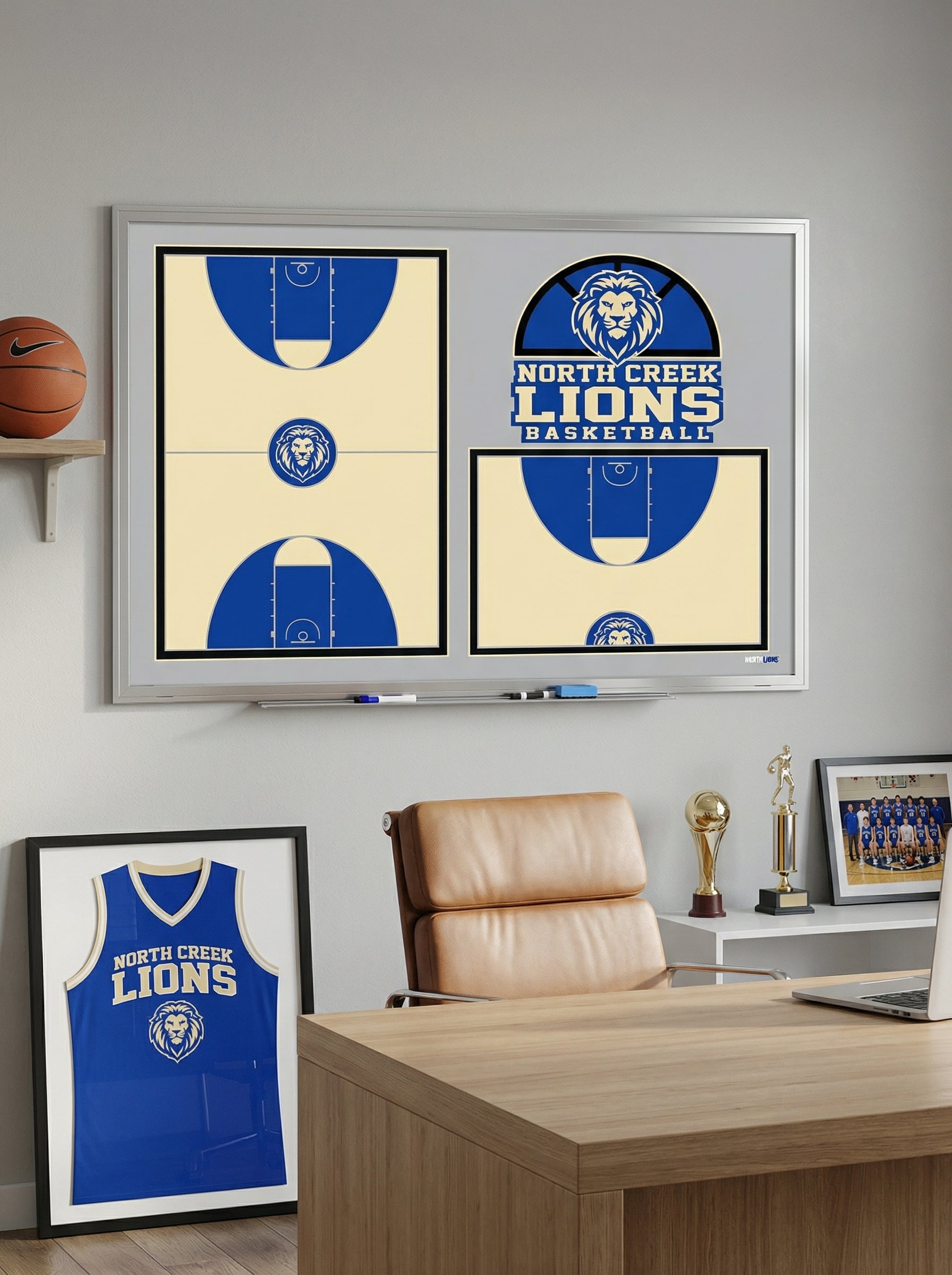 Custom Basketball Locker Room Whiteboard (Wall) (24x18" or 36x24")