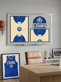 Thumbnail for Whiteboard with basketball court diagrams and 