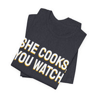 Thumbnail for She Cooks, You Watch — Basketball T-Shirt