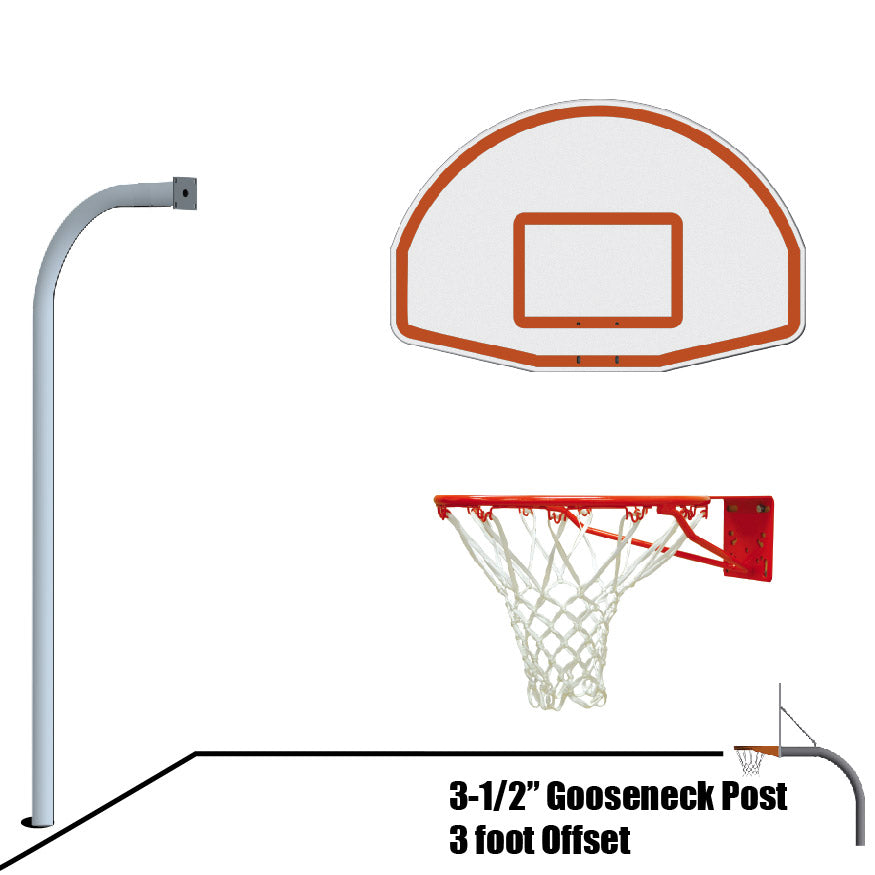 Basketball System - Gooseneck (3-1/2 in. Pole with 36 in. Offset) - 54 in. Aluminum Fan - Single Rim Goal (Galvanized)