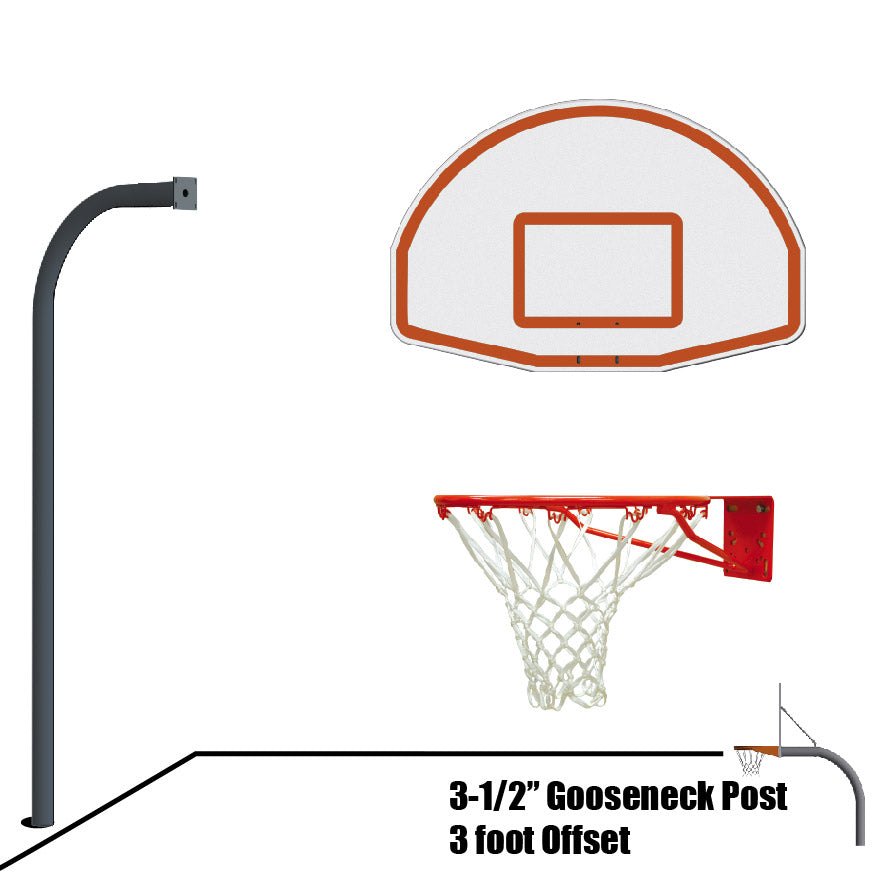 Basketball System - Gooseneck (3-1/2 in. Pole with 36 in. Offset) - 54 in. Aluminum Fan - Single Rim Goal (Black)