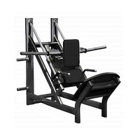 Thumbnail for Black 45-degree linear calf hack machine with padded seat and backrest.