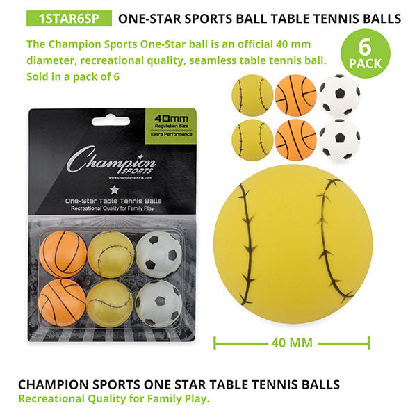 1-Star Table Tennis balls, 6 pack